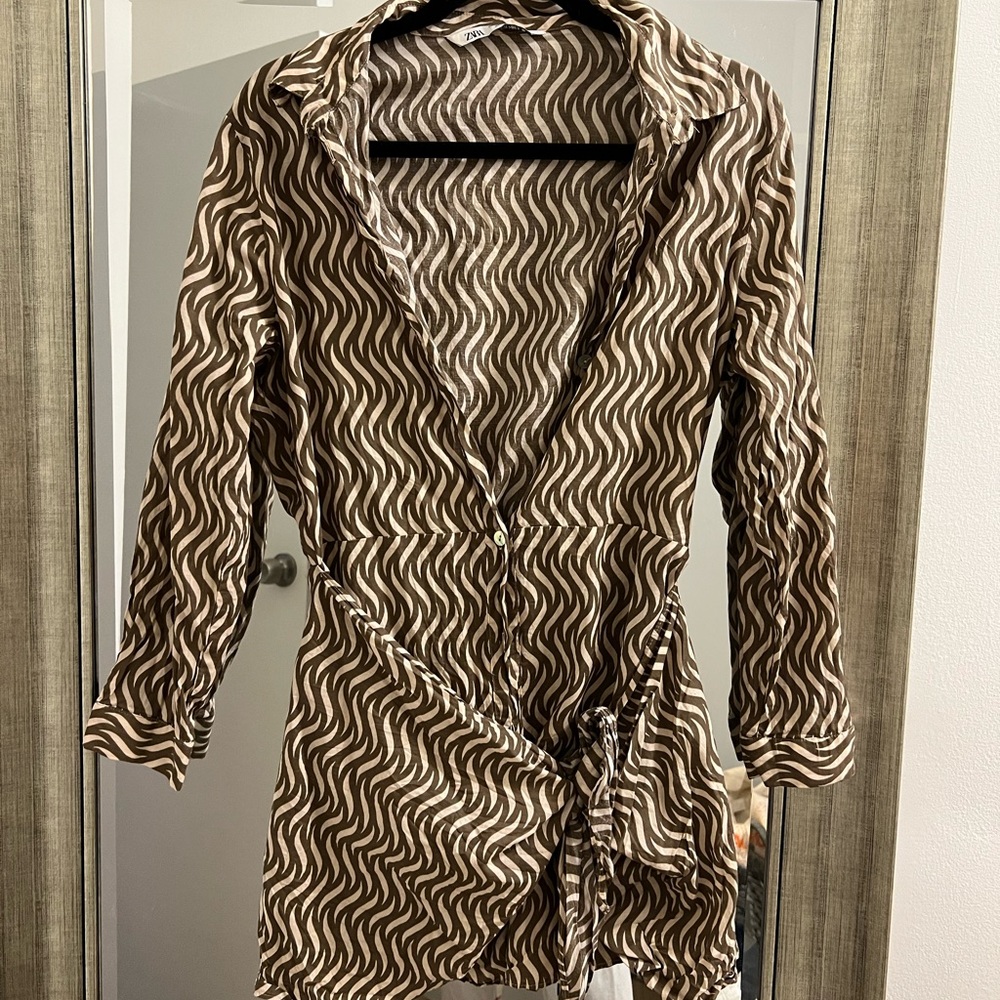 Zara Printed Button Up Wrap Around Dress
